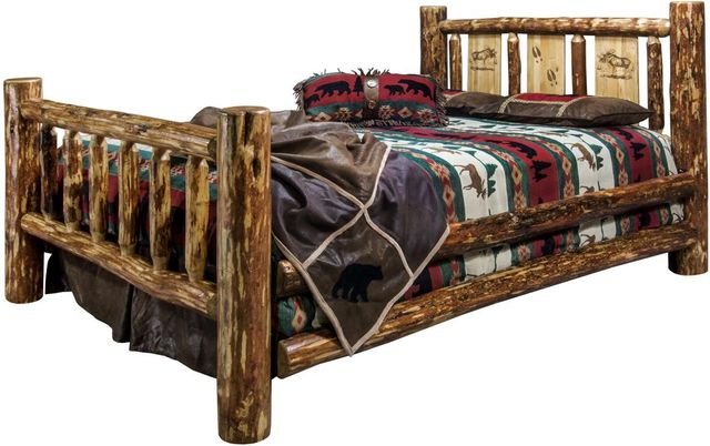 Montana Woodworks® Glacier Country Stain & Clear Lacquer California King Bed with Laser Engraved Moose Design-3