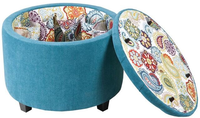 Olliix by Madison Park Blue Sasha Round Ottoman with Shoe Holder Insert-3