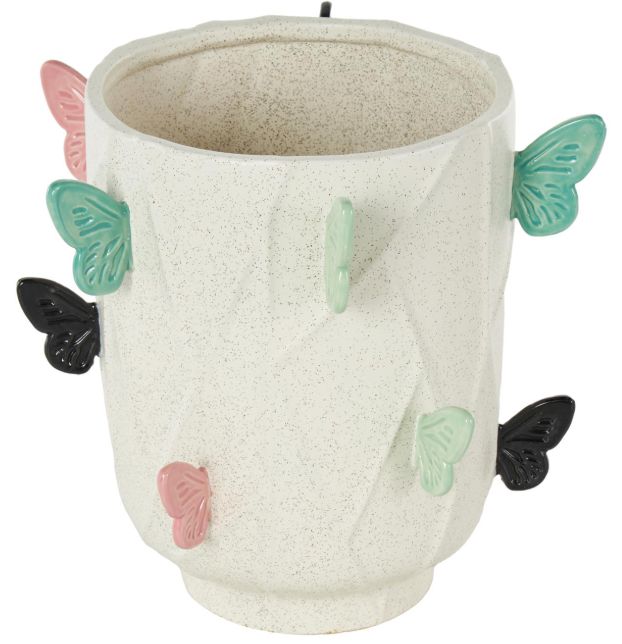 Deco Marche CosmoLiving by Cosmopolitan White 12" Butterfly Wide Decorative Vase with Multicolor Accents-1