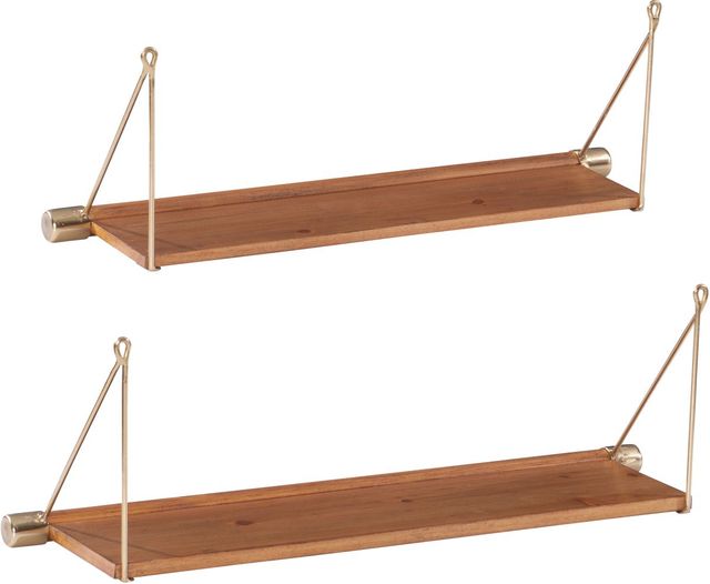 Linon Askins Set of 2 Brown/Gold Wall Shelves-2