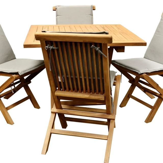 Stylecraft 5-Piece Solid Teak Water Base Natural Outdoor Dining Set -2