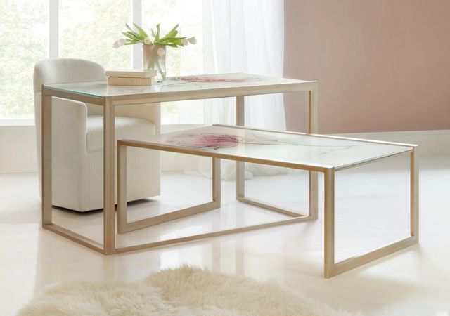 Hooker® Furniture Susan G. Komen Glass Top Blossoming Hope Writing Desk with Gold Base-1