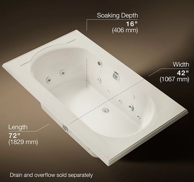 KOHLER® Memoirs® Biscuit 72" x 42" Drop-In Effervescence Whirlpool Bath-3