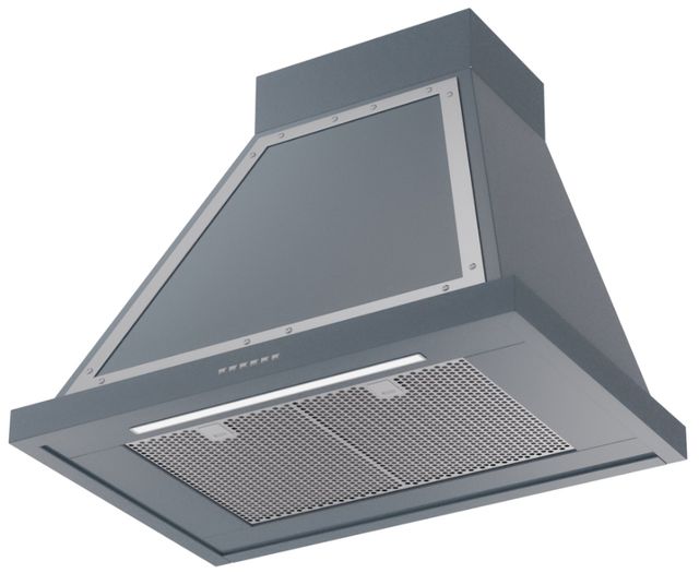 Ilve® Nostalgie II Noblesse 30'' Blue Gray Wall Mounted Range Hood with Chrome Trim-1