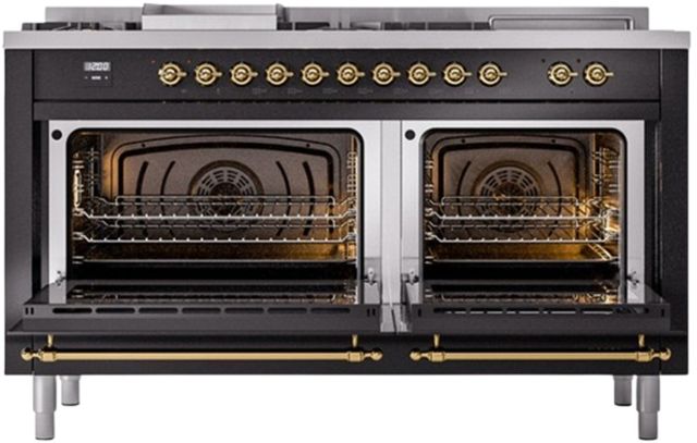 Ilve® Nostalgie II Series 60" Glossy Black Pro Style Dual Fuel Range-1