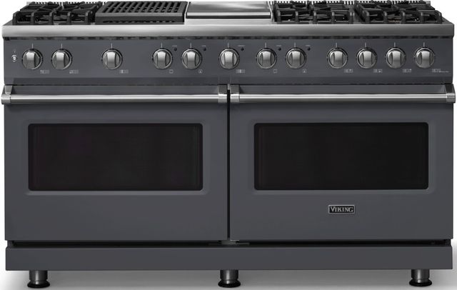 Viking® 5 Series 60" Cast Black Pro Style Dual Fuel (LP) Range with Polished Chrome Trim-0