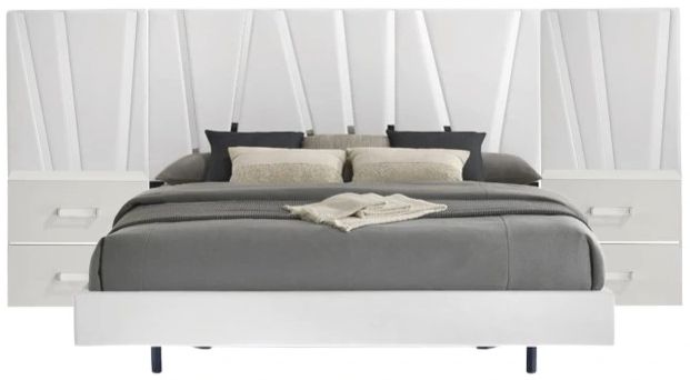 New Classic® Home Furnishings Europa Glossy White Queen Panel Bed with Nightstand-2
