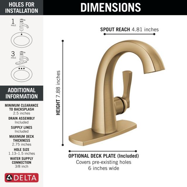 Delta Stryke® Lumicoat® Champagne Bronze 7" Single Lever Handle Bathroom Faucet-4