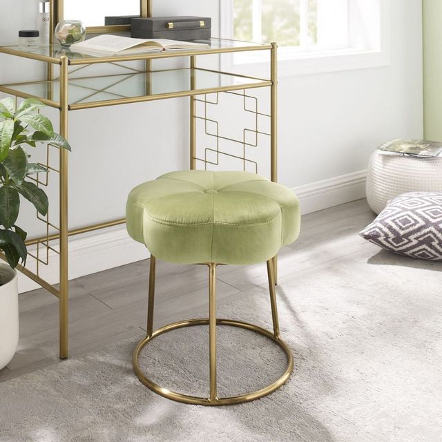 Linon Flower Gold/Green Vanity Stool-1