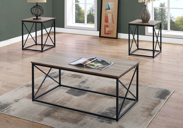 Monarch Specialties Inc. 3 Piece Dark Taupe with Black Metal Table Set-1