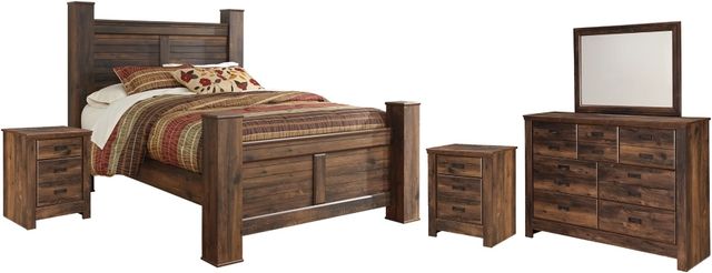 Signature Design by Ashley® Quinden 5-Piece Dark Brown Queen Poster Bed Set-0