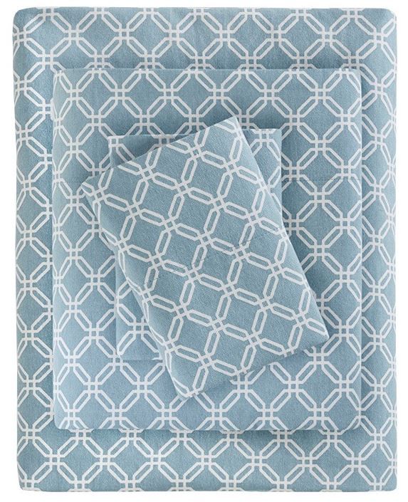 Olliix by True North by Sleep Philosophy Cozy Flannel Blue Geo Twin 100% Cotton Printed Sheet Set-0
