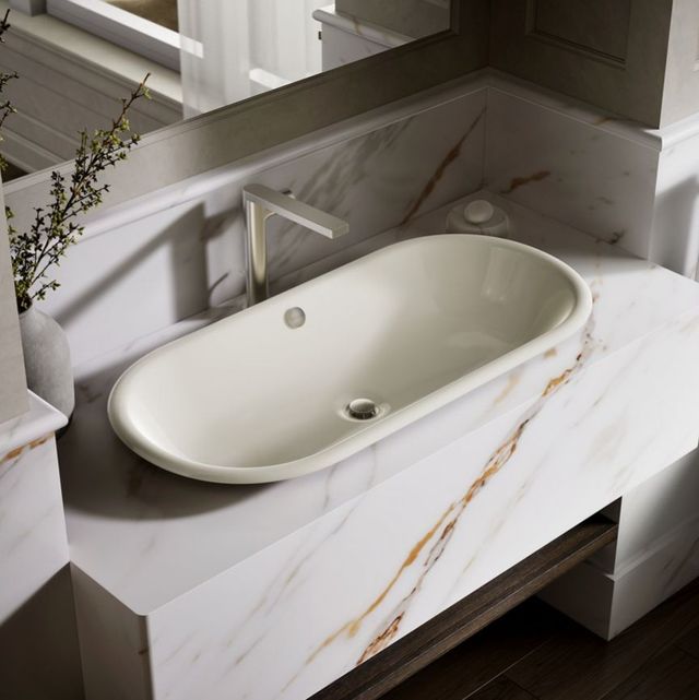 Kohler Iron Plains® Biscuit 33" Oval Drop-In/Undermount/Vessel Bathroom Sink with Iron Black Painted Underside-2