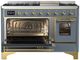 Ilve® Majestic III 48" Blue Gray Pro Style Dual Fuel Natural Gas Range with Triple Glass Door and Brass Trim-2