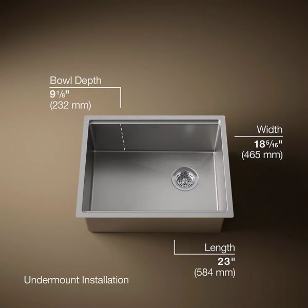 KOHLER® Strive® Stainless Steel 23" Undermount Single-Bowl Workstation Kitchen Sink-3