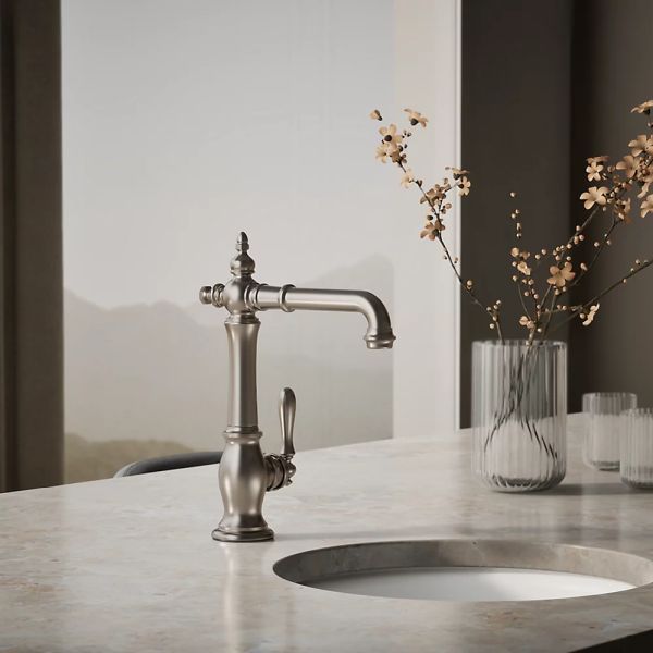 KOHLER® Artifacts® Vibrant Stainless Single-Handle Bar Sink Faucet-1