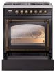 Ilve® Nostalgie II Noblesse 30" Glossy Black Pro Style Dual Fuel Range with Burnished Trim-2