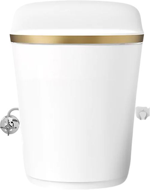 KOHLER® Eir® White 1-Piece Elongated Smart Toilet, Dual-Flush with Moderne Brushed Brass-1