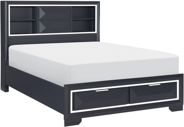 Mazin Furniture Rosemont Midnight Blue Queen Panel Bed with Footboard Storage-0