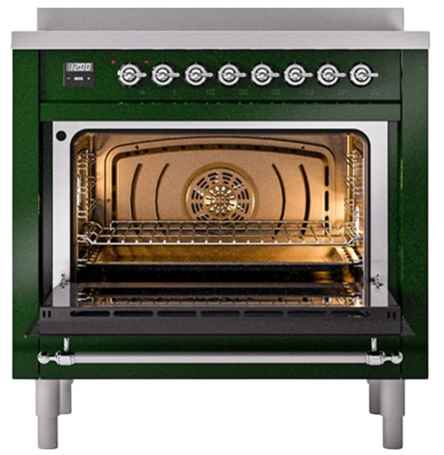 Ilve® Nostalgie II Noblesse 36'' Emerald Green Pro Style Induction Range with Chrome Trim-1