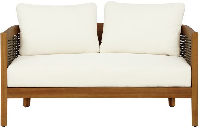 Linon St. Lucia 2-Piece Beige/Brown Acacia/Fabric Outdoor Conversation Set-3