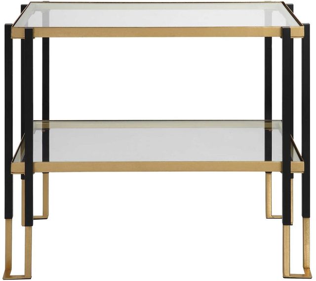 Uttermost® Kentmore Glass Top Glass Side Table with Brushed Gold and Matte Black Frame-3