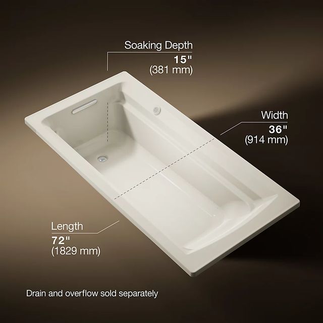 KOHLER® Archer® Biscuit 72" x 36" Drop-In Heated Bubble Massage™ Air Bath-3
