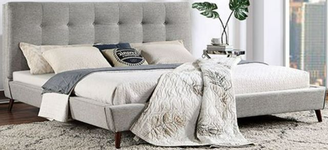 Furniture of America® Leomin Gray Queen Upholstered Panel Bed-0