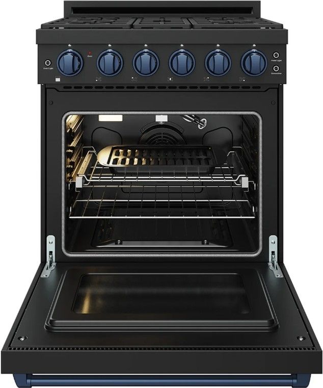 Thor Kitchen Gordon Ramsay Collection 30" Black Pro Style Liquid Propane Range with Precision Knob Control and Blue Trim-1