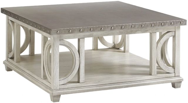 Lexington Home Oyster Bay Litchfield Burnished Stainless Steel Top Cocktail Table with White Base-0