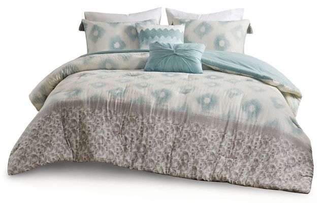 Olliix by Madison Park Lila Aqua Full/Queen Five Piece Cotton Comforter Set-0