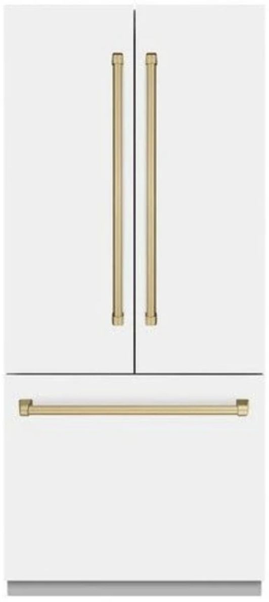 ZLINE Autograph Edition 36" 19.6 Cu. Ft. White Matte Built In Bottom Freezer Refrigerator with Polished Gold Accents-0