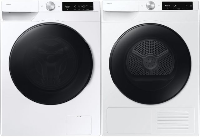Samsung White Front Load Washer & Heat Pump Electric Dryer Laundry Pair-0
