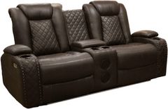 American Wholesale Furniture Omega Brown Power Reclining Theater Loveseat with Console and Power Headrest