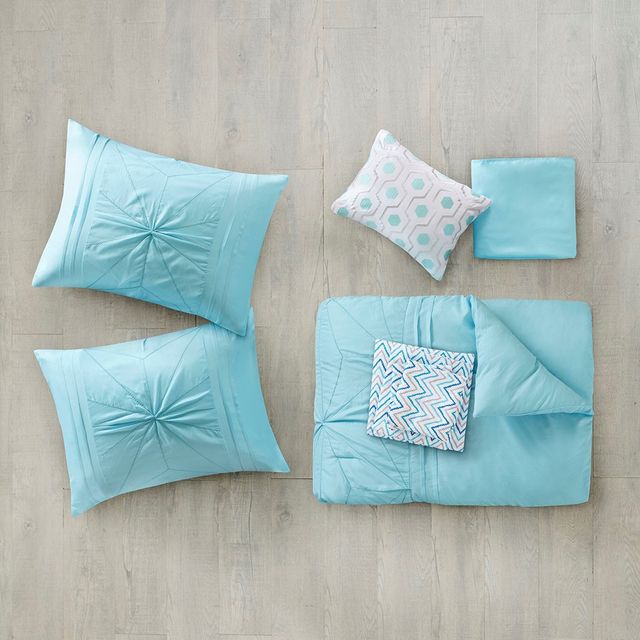 Olliix by Intelligent Design Toren Aqua Full Embroidered Comforter and Sheet Set-3