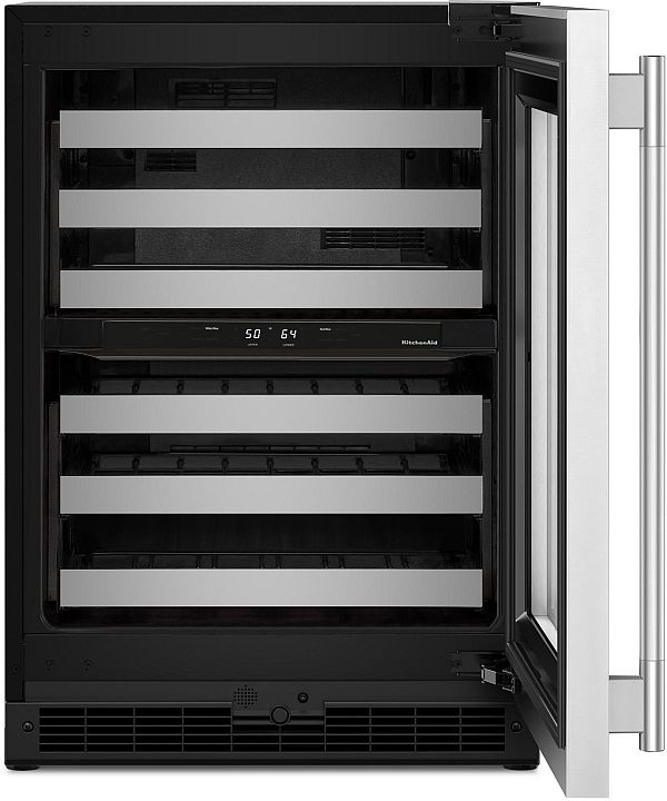 Kitchenaid® 24" Stainless Steel Undercounter Wine Cooler with Full-Extension Metal-Front Racks-1
