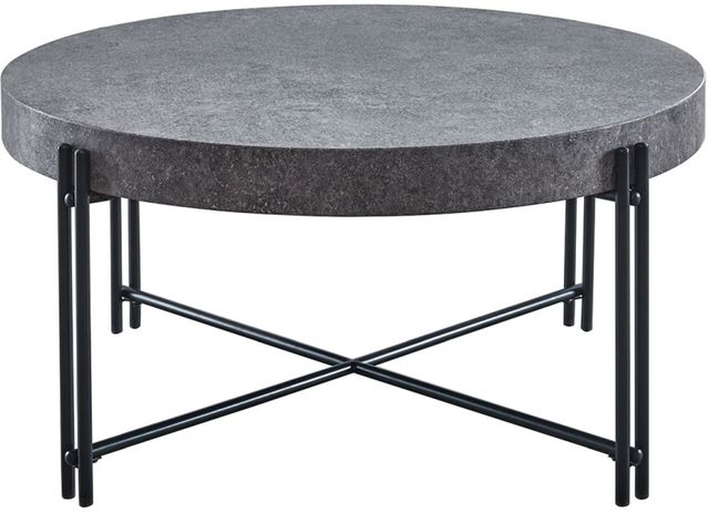 Steve Silver Co. Morgan Grey Faux Concrete Top Round Cocktail Table with Black Base-0