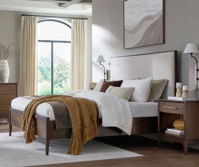 aspenhome® Jasper Modern Walnut/White King Upholstered Panel Bed-1