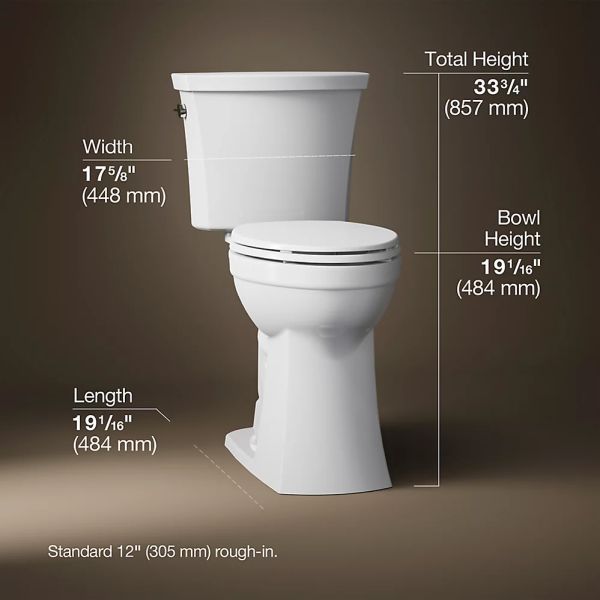 KOHLER® Kelston® White Tall 2-Piece Elongated Toilet, 1.28 Gpf-4
