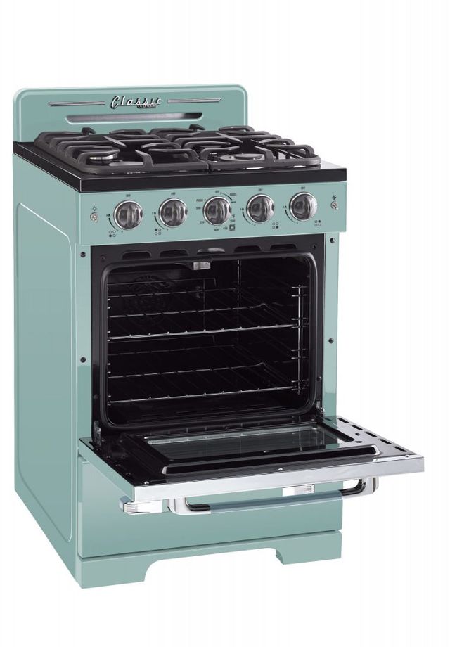 Unique® Appliances Classic Retro 24" Ocean Mist Turquoise Freestanding Natural Gas Range-2