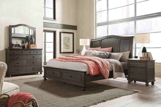 aspenhome® Oxford Peppercorn King Sleigh Storage Bed-2