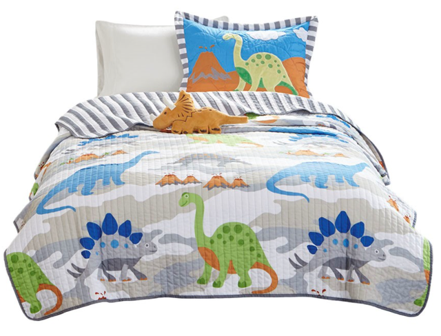 Olliix by Mi Zone Kids Little Foot Multi Twin Dinosaur Reversible Coverlet Set-1