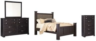 Signature Design by Ashley® Reylow 4-Piece Dark Brown Queen Poster Bed Set-0