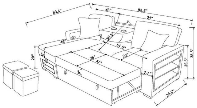 Global Furniture USA U0222 2-Piece Ivory L-Shaped Sectional with Chaise and Pull Out Sofa Bed -2