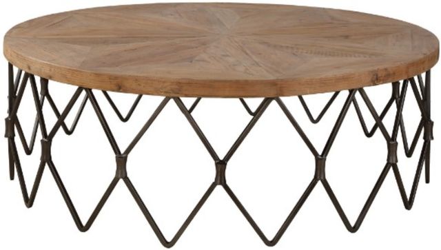 Uttermost® Chain Reaction Brown Coffee Table with Aged Iron Base-3