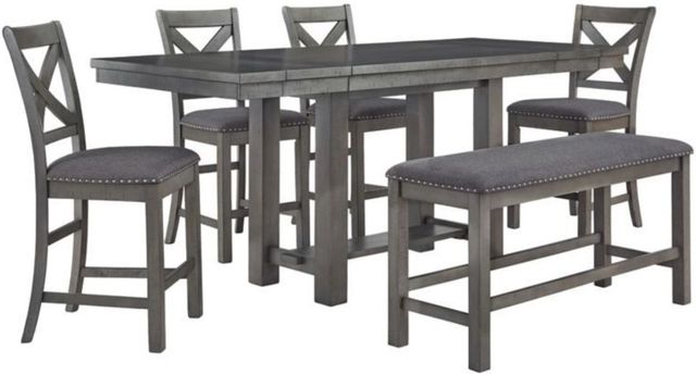 Signature Design by Ashley® Myshanna 6-Piece Antiqued Gray Counter Height Dining Set-0