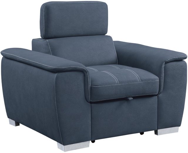 Homelegance® Ferriday Blue Chair with Adjustable Headrest and Pull-Out Ottoman-2