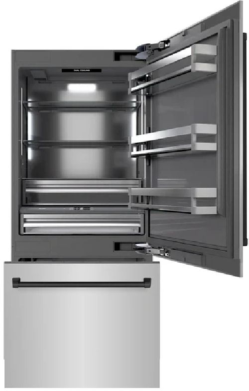 ZLINE Autograph Edition 36" 19.8 Cu. Ft. Stainless Steel Built In Bottom Freezer Refrigerator with Graphite Gray Interior and Matte Black Accents-1