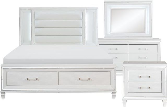 Homelegance® Tasmin 4-Piece White Metallic Queen Platform Bed Set-0