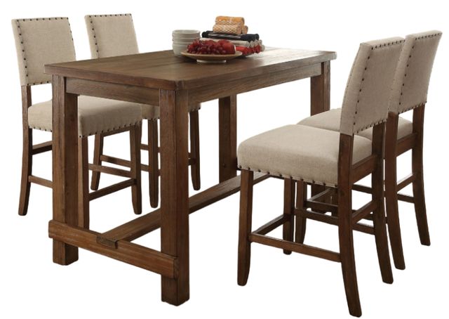 Furniture of America® Sania 5-Piece Ivory/Rustic Oak Bar Table Set-0